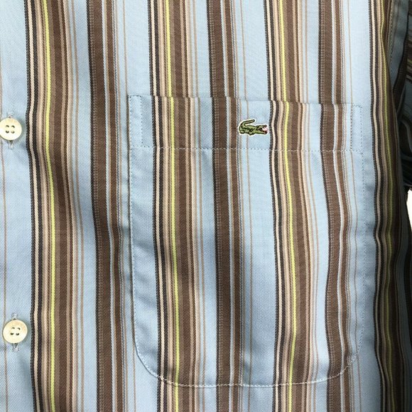 Lacoste Button Front L Blue Striped Long Sleeve - Picture 2 of 8